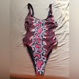 Fashion Nova Pink and Black Snake Print One Piece